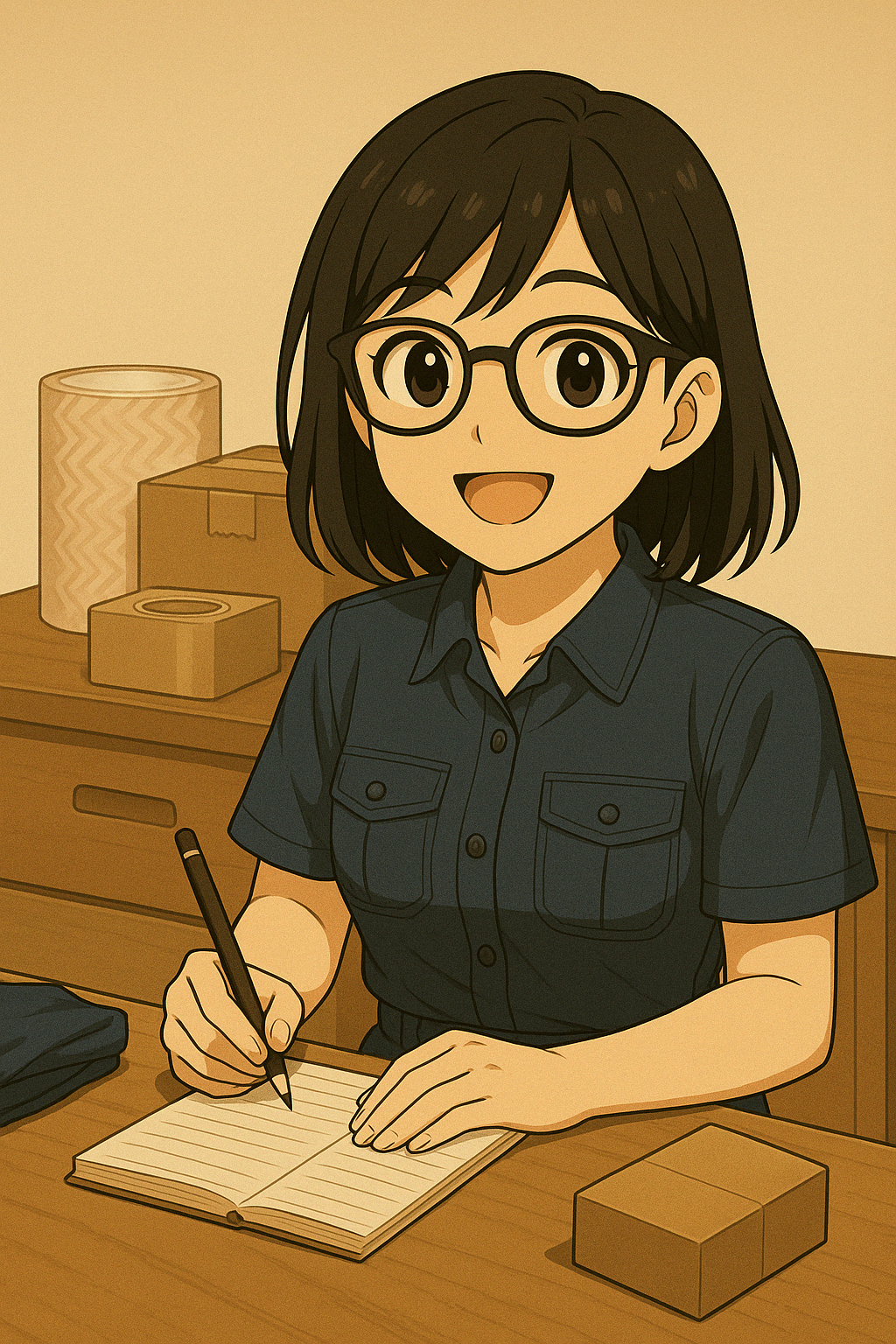 メモをとっているユイ