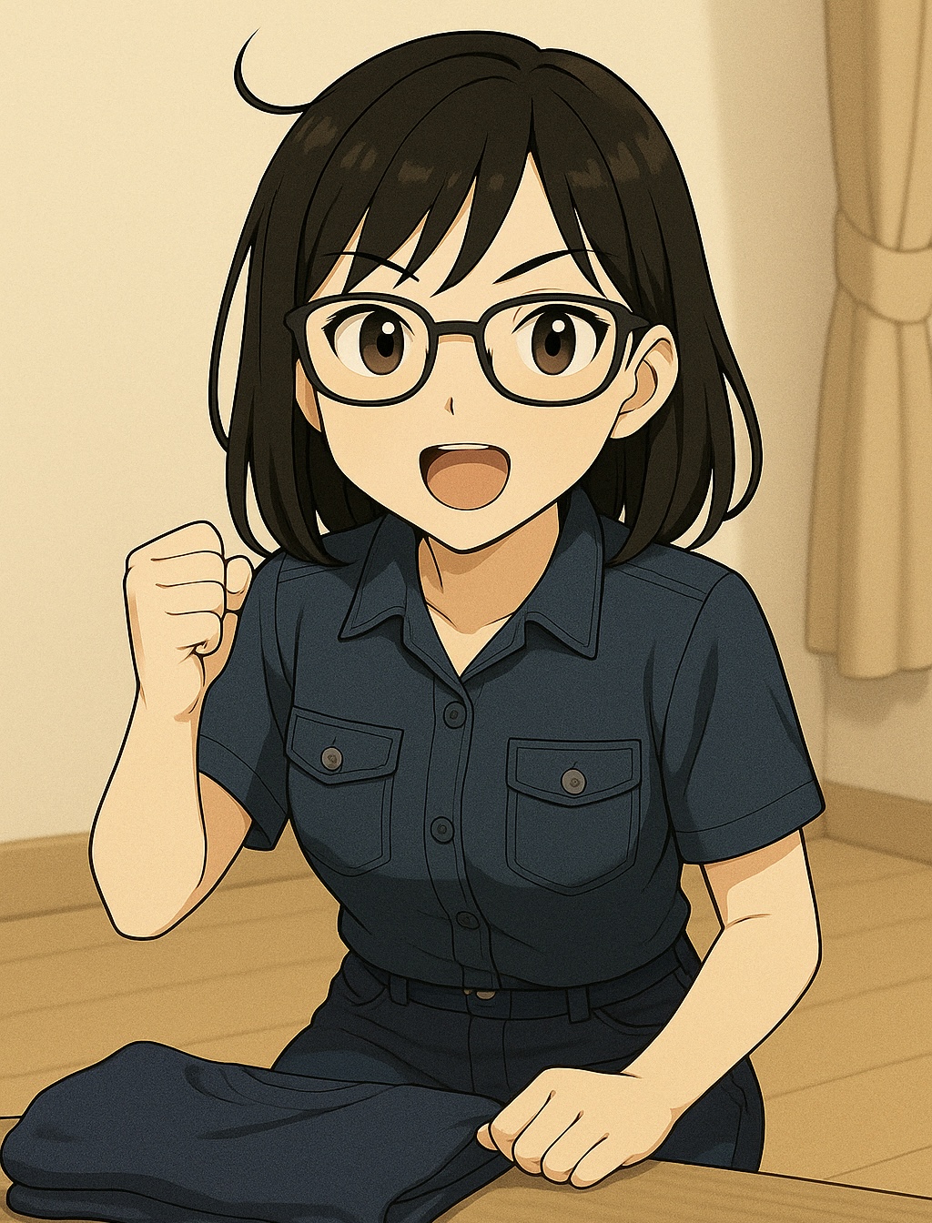 実際に衣類の梱包にとりかかるユイ