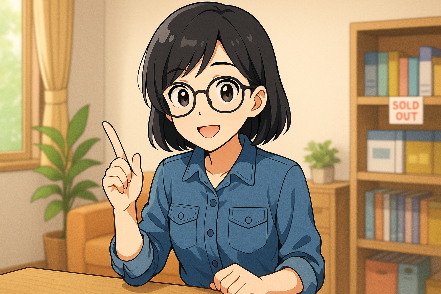 読者に向かって人差し指を立ててアドバイスしているユイ